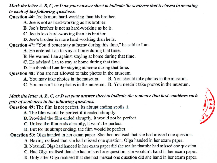 Hướng dẫn cách làm dạng bài viết câu trong đề thi tiếng Anh THPT Quốc gia